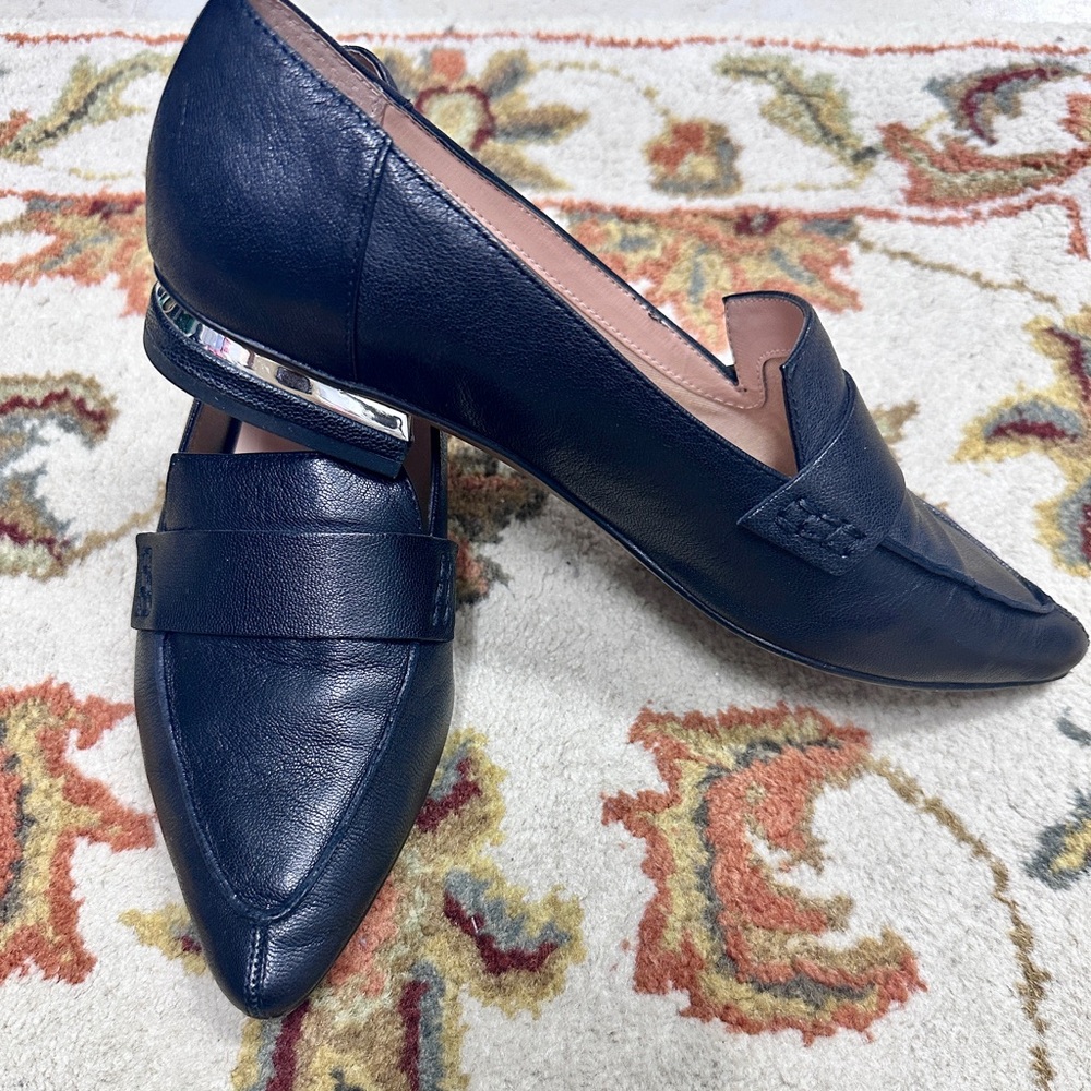 Franco Sarto Black Leather Loafers with Silver Accent